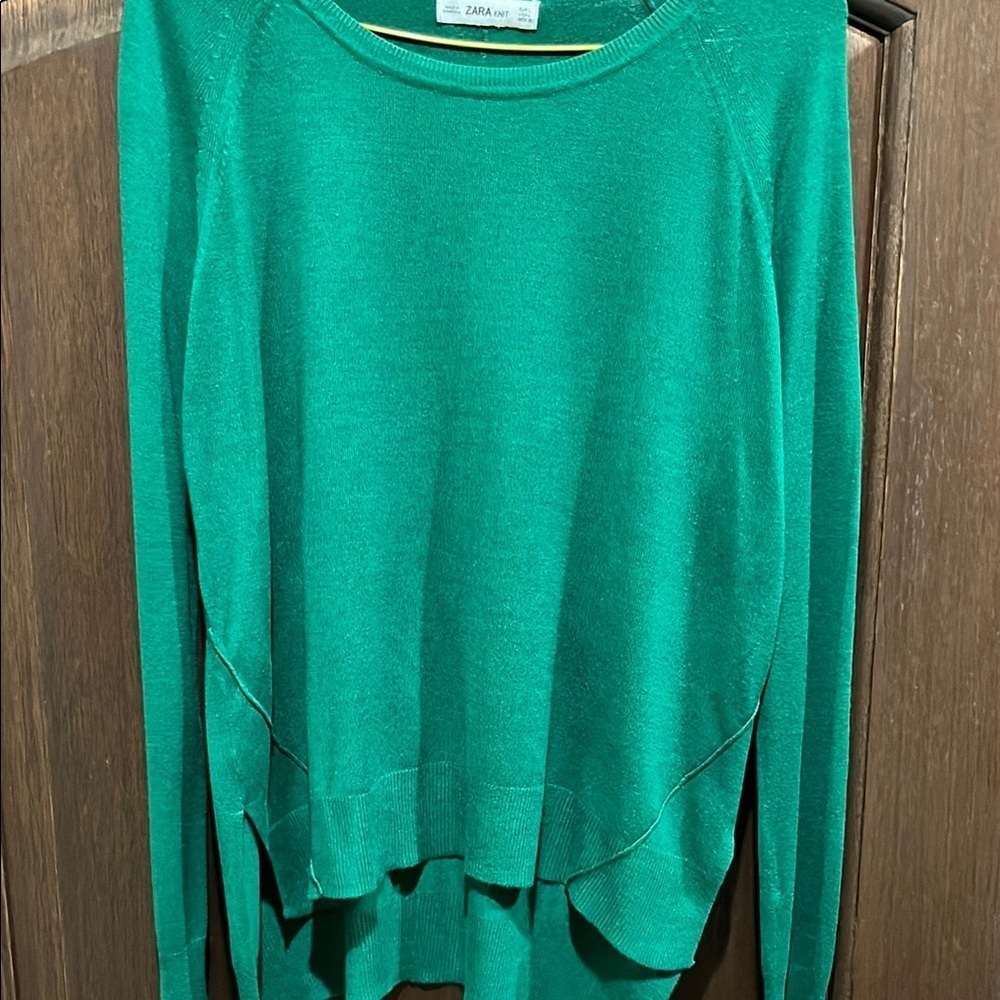 Zara Green Crew Neck Sweater Relaxed Fit